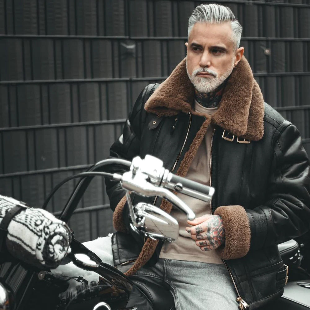 Double Collar Sheepskin Aviator B3 Bomber Jacket