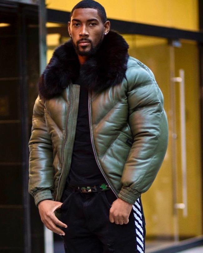 MEN V BOMBER JACKET - OLIVE GREEN ( BLACK FUR) - bombersflight