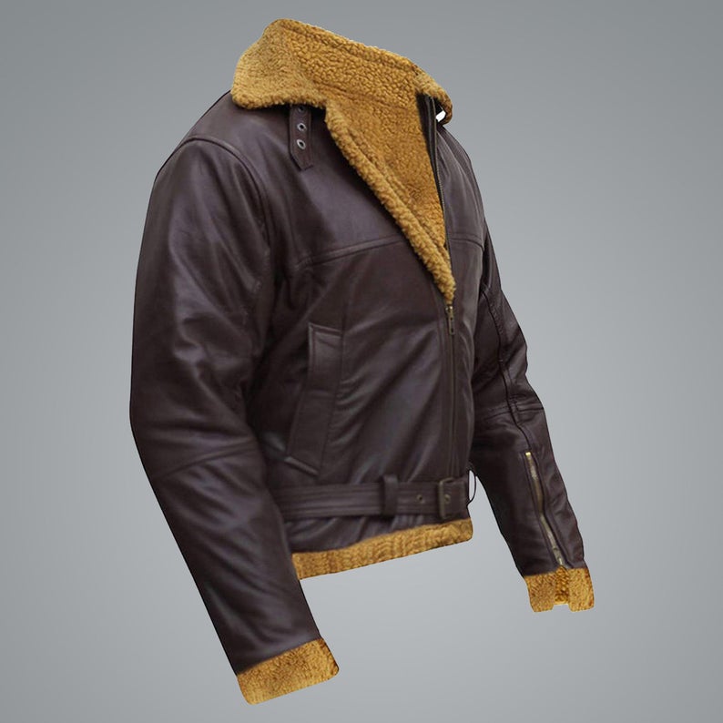 B3 Men's Flying Aviator Winter Sheepskin Shearling Bomber Leather Jacket - bombersflight