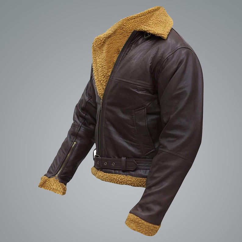 B3 Men's Flying Aviator Winter Sheepskin Shearling Bomber Leather Jacket - bombersflight