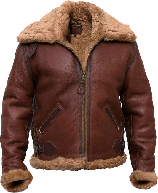 Men's High Quality Pilot Shearling Bomber Leather Jacket With Fur - bombersflight