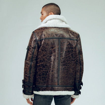 Genuine Wrinkled Double Toned Shearling Jacket For Men - bombersflight