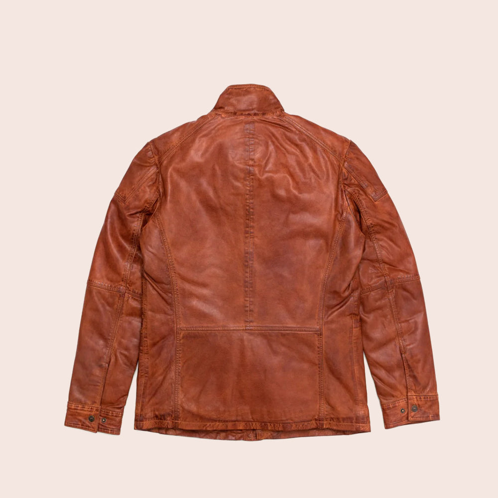 Brown leather jacket on a beige background