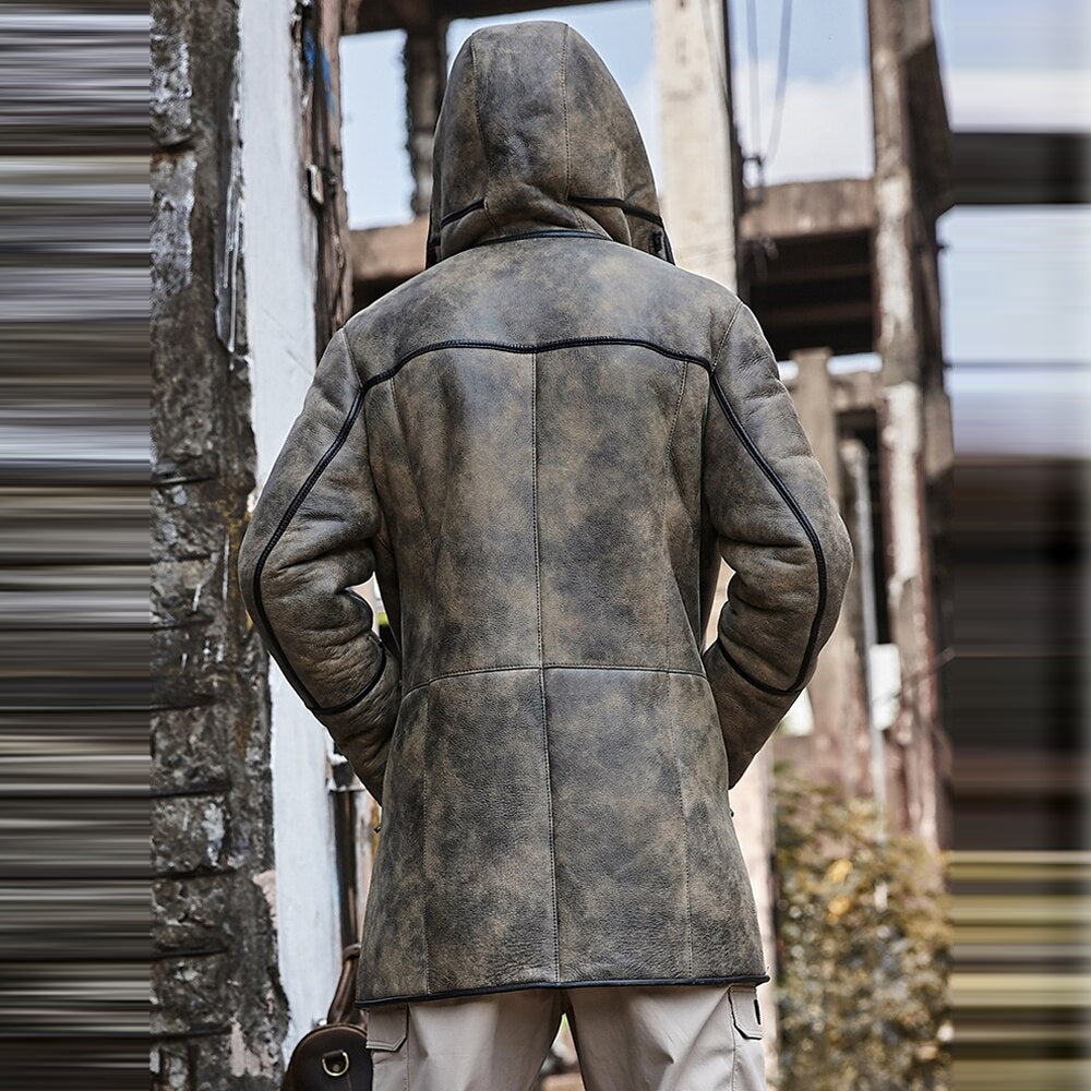 Men's Shearling Leather Jacket Coat Sheepskin Flying Fur Shearling Jacket Coat - bombersflight