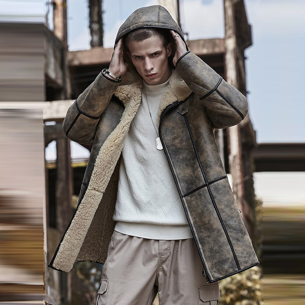 Men's Shearling Leather Jacket Coat Sheepskin Flying Fur Shearling Jacket Coat - bombersflight