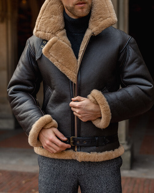 Men's Shearling Jacket New RAF Style Sheepskin Leather Jacket - bombersflight