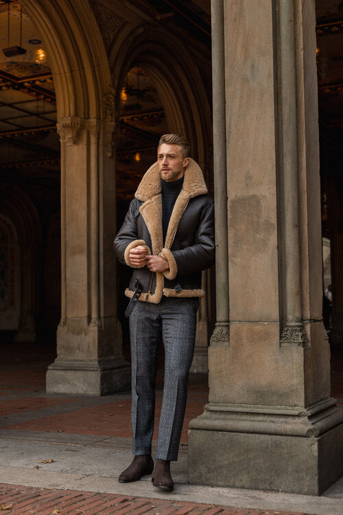 Men's Shearling Jacket New RAF Style Sheepskin Leather Jacket - bombersflight