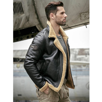 Men's Leather Shearling Jacket Sheepskin Aviator Jacket - bombersflight