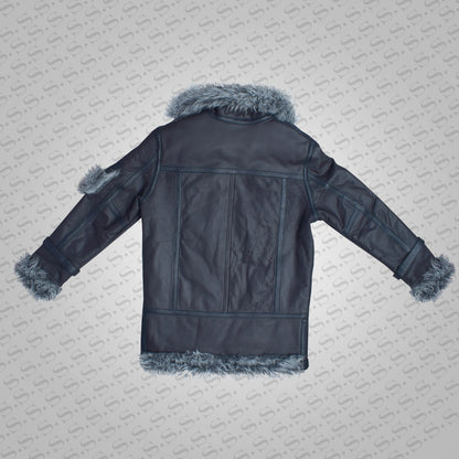 Men's Shearling Jacket Coat Thick Black in Flight Aviation Style Jacket - Cold Inferno - bombersflight