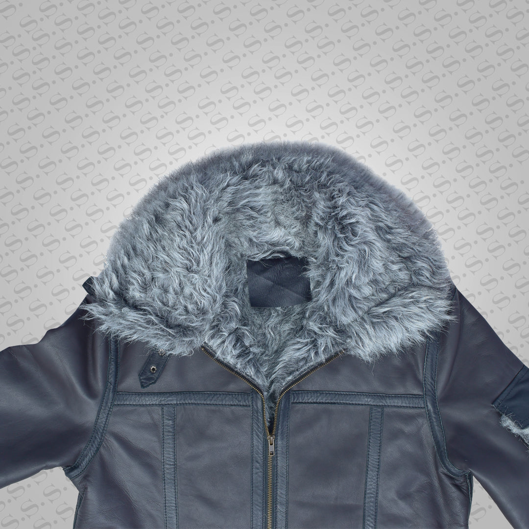 Men's Shearling Jacket Coat Thick Black in Flight Aviation Style Jacket - Cold Inferno - bombersflight