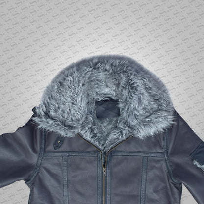 Men's Shearling Jacket Coat Thick Black in Flight Aviation Style Jacket - Cold Inferno - bombersflight