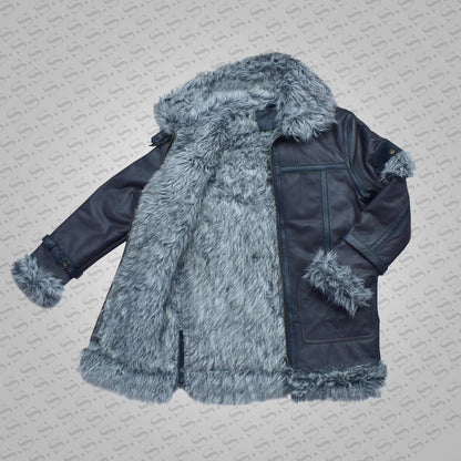 Men's Shearling Jacket Coat Thick Black in Flight Aviation Style Jacket - Cold Inferno - bombersflight