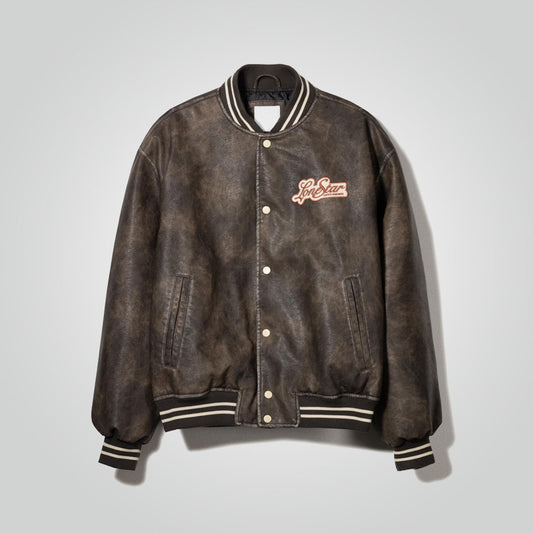 Men's Vintage Leather Varsity Bomber Jacket