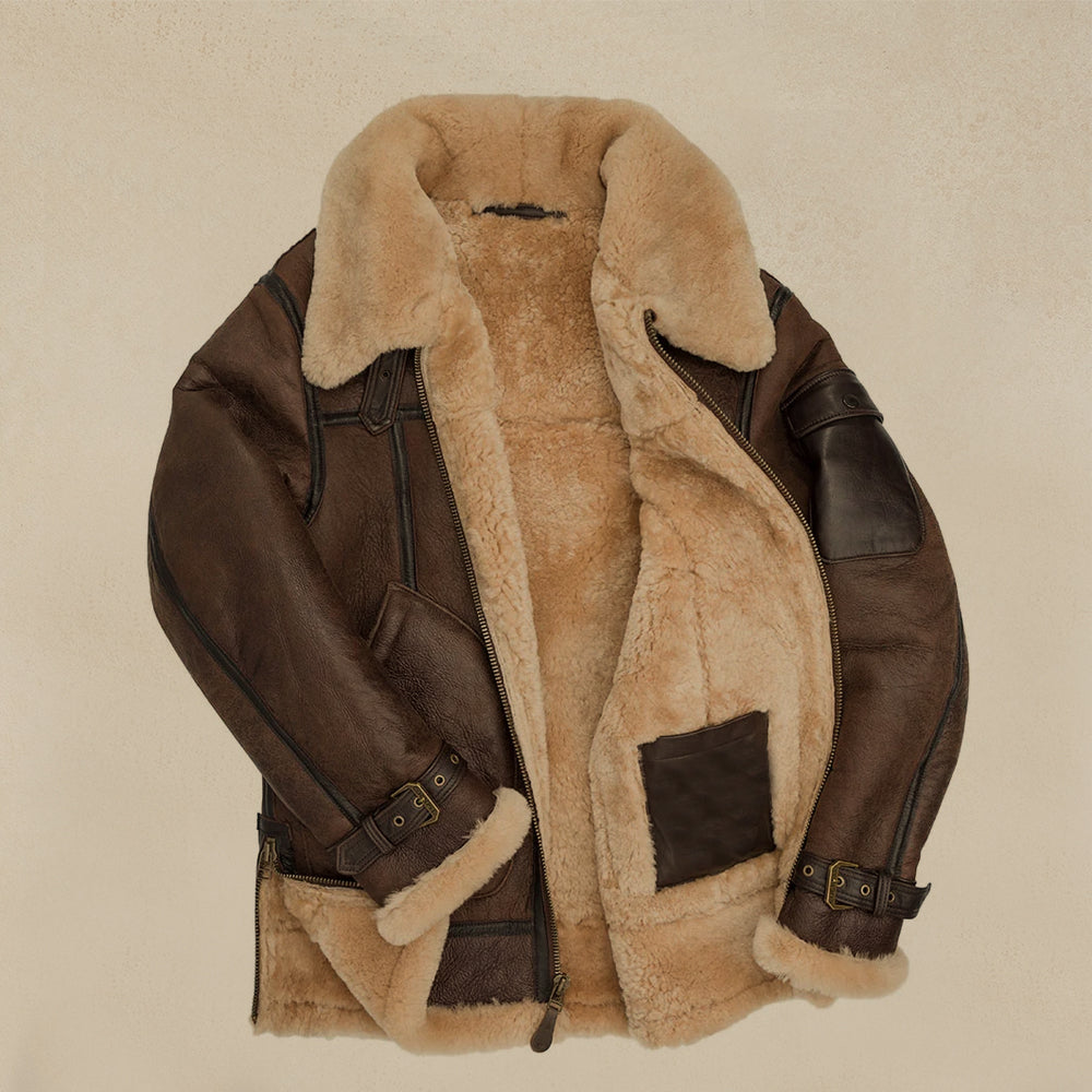 Men's WWII B3 bomber Sheepskin Shearling Long Coat