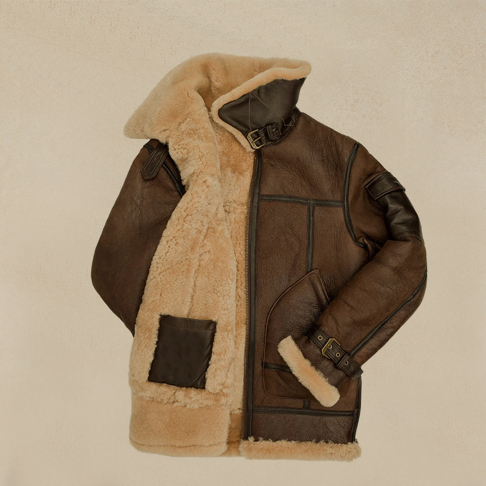 WWII B3 bomber Sheepskin Shearling Long Coat