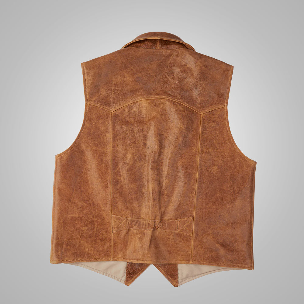 Men's Brown Western Cowboy Waistcoat Buffalo Leather Vest - bombersflight