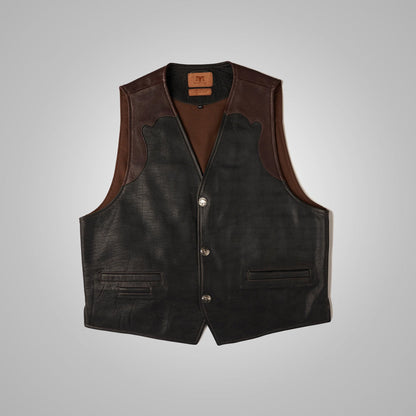 Mens Waistcoat Multi Color Brown Buffalo Leather Vest - bombersflight