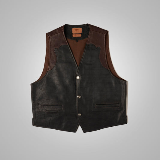 Mens Waistcoat Multi Color Brown Buffalo Leather Vest - bombersflight