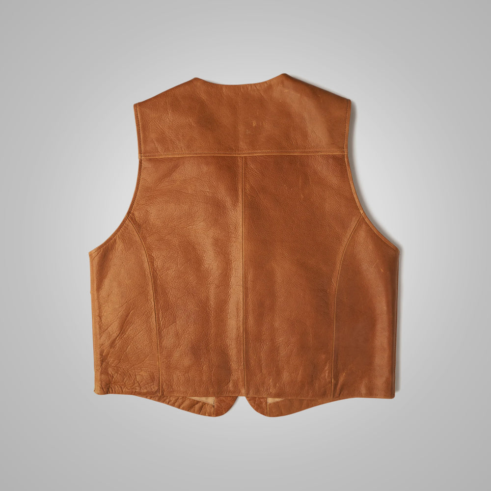 Brown Western Waistcoat Cowboy Style Sheepskin Leather Vest