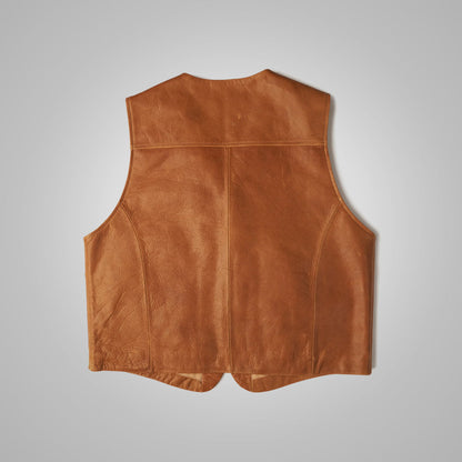 Brown Western Waistcoat Cowboy Style Sheepskin Leather Vest