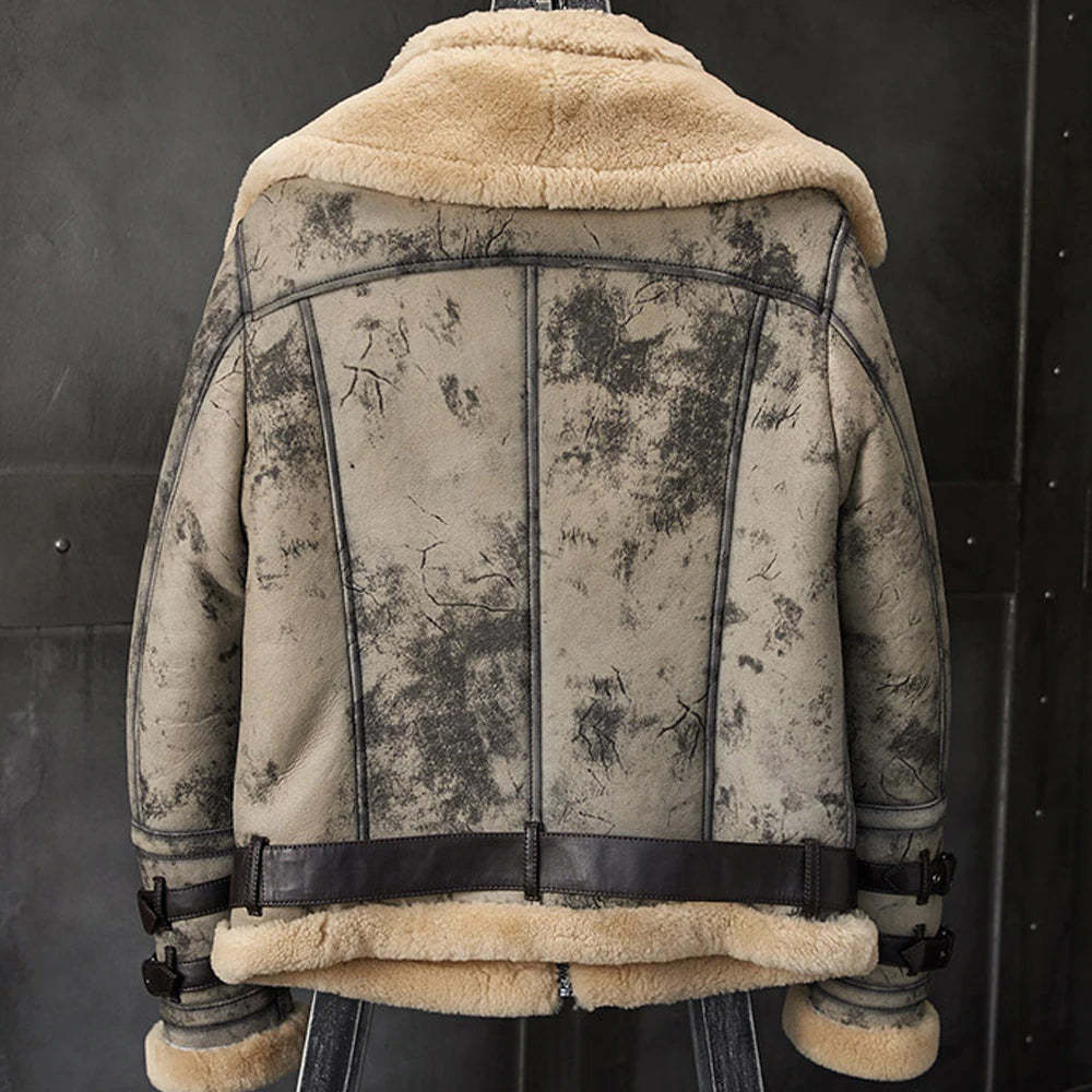 New 2025 RAF Double Collar Waxed RAF Flying Sheepskin Shearling Jacket Coat - bombersflight