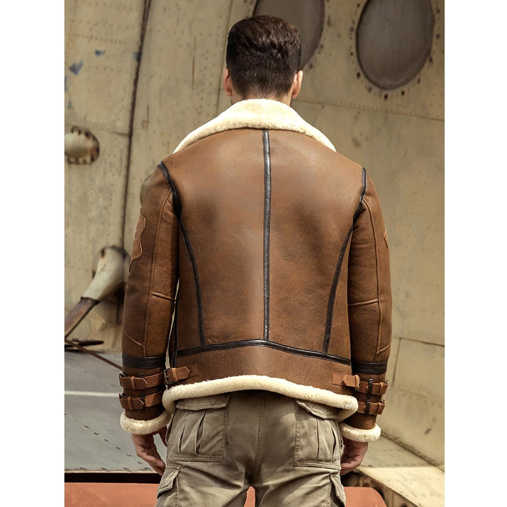 New Men's Flight Style Shearling Jacket Fur Coat - bombersflight