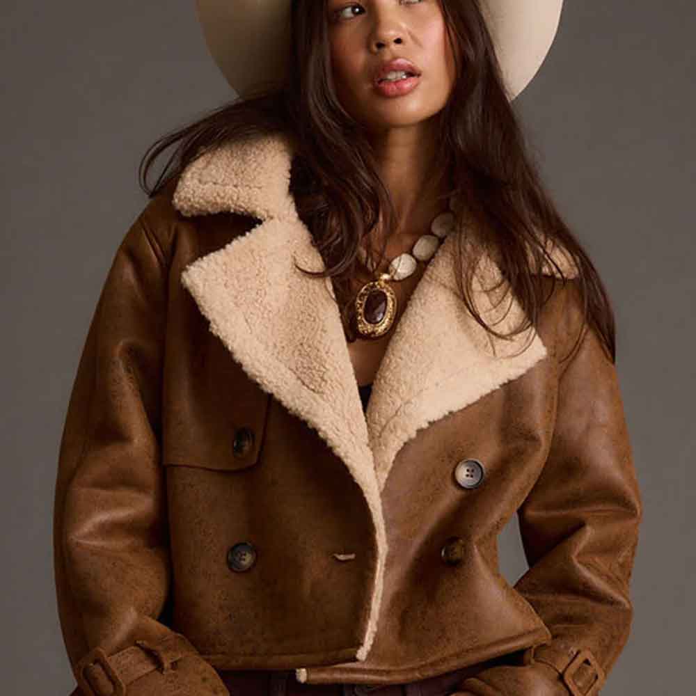 Shearling Trim Jacket for Women In Brown