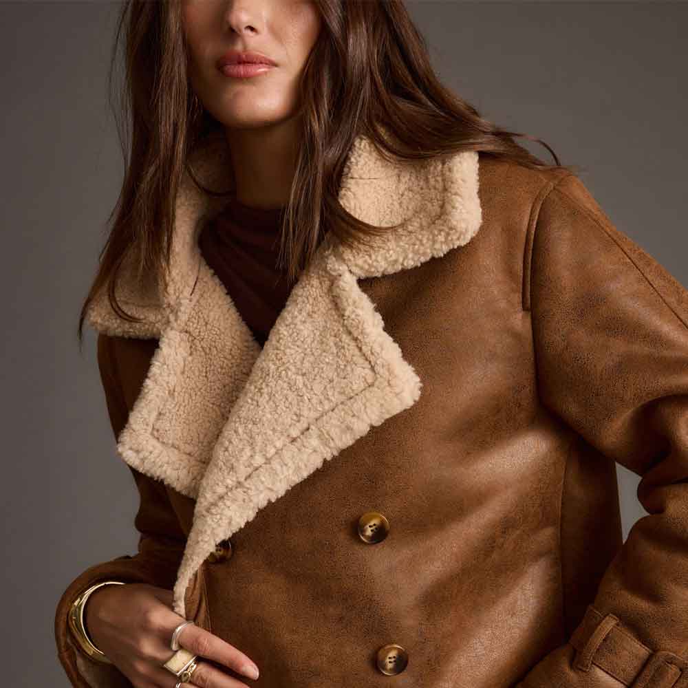 Shearling Trim Jacket for Women In Brown