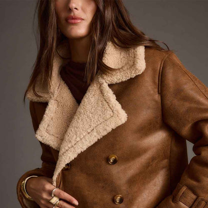Shearling Trim Jacket for Women In Brown