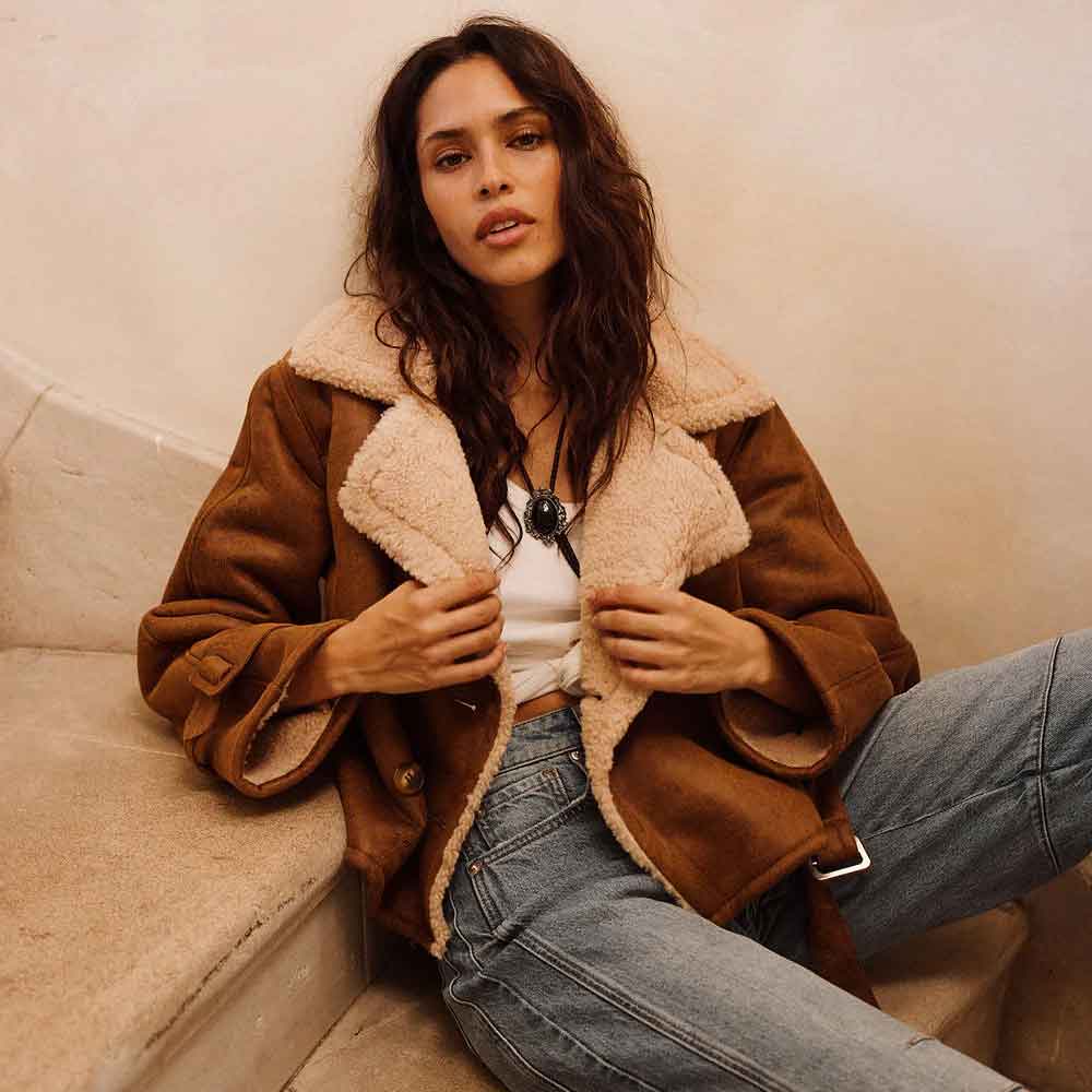 Shearling Trim Jacket for Women In Brown