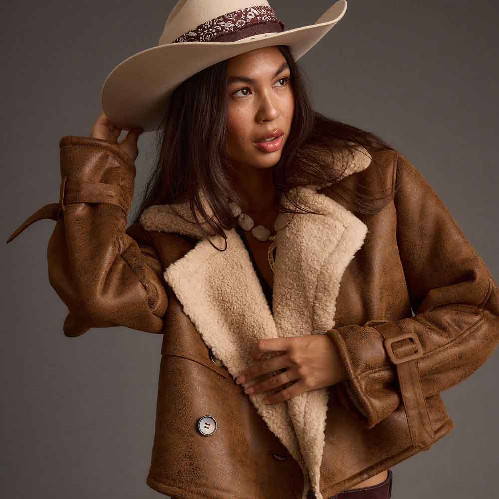 Shearling Trim Jacket for Women In Brown