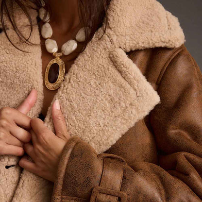 Shearling Trim Jacket for Women In Brown