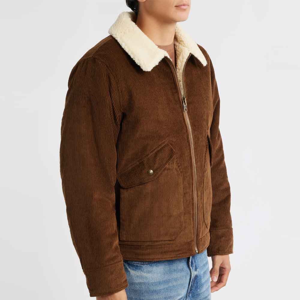 Sherpa Lined Corduroy Jacket In Brown