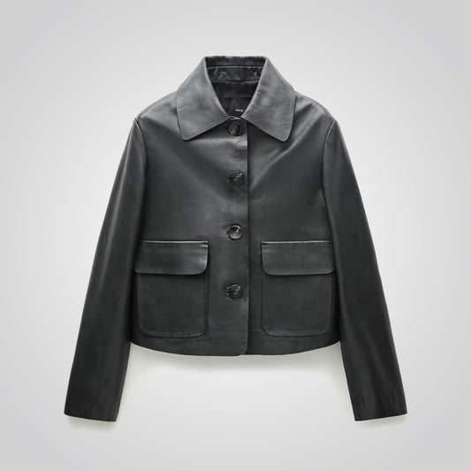 Shirt Style Black Blazer With Flap Pockets