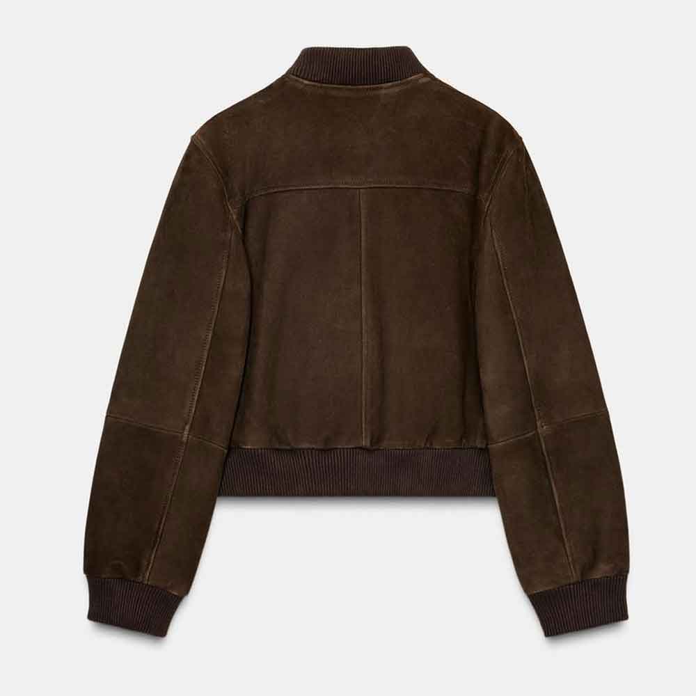 Brown suede jacket on a light gray background