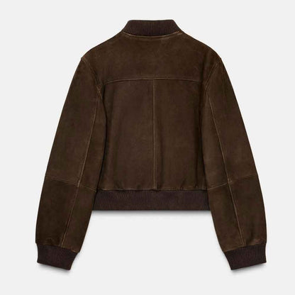 Brown suede jacket on a light gray background