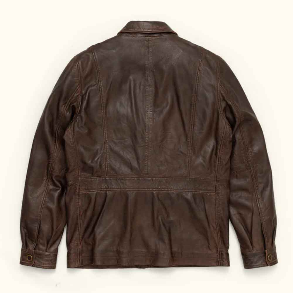 Brown leather jacket on a white background
