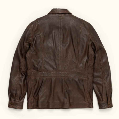 Brown leather jacket on a white background