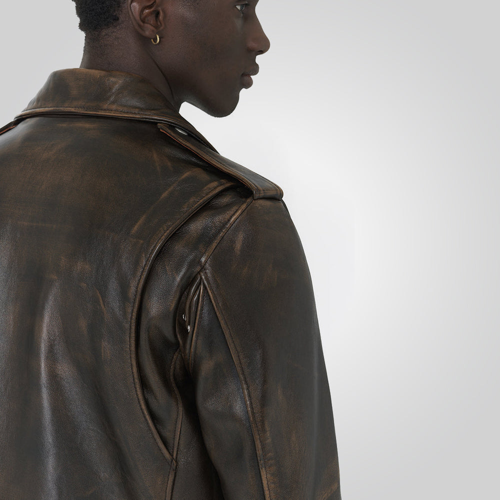 Vintage Distressed Moto Leather Motorcycle Jacket