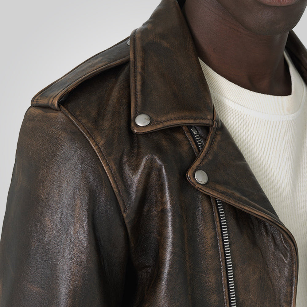 Distressed Moto Leather Motorcycle Jacket