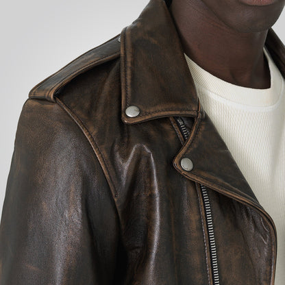 Distressed Moto Leather Motorcycle Jacket