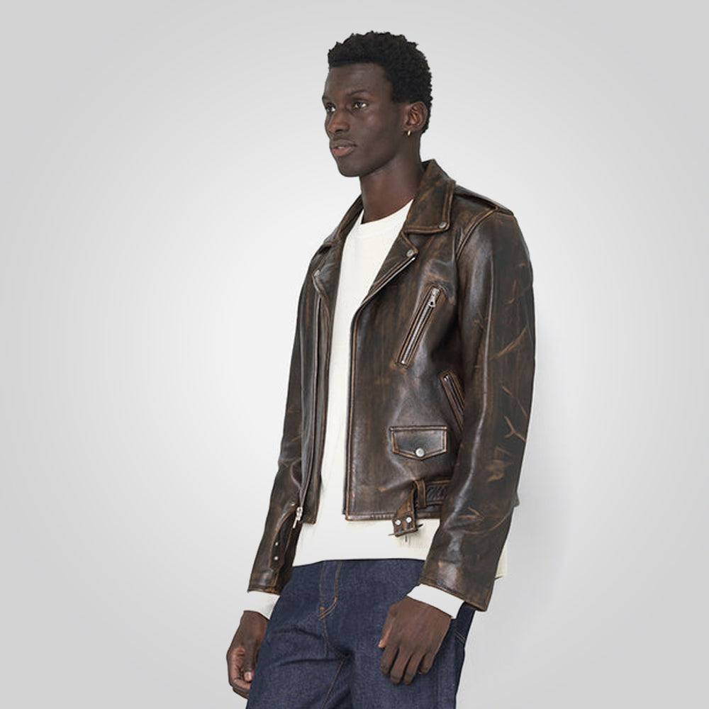 Vintage Distressed Moto Leather Jacket