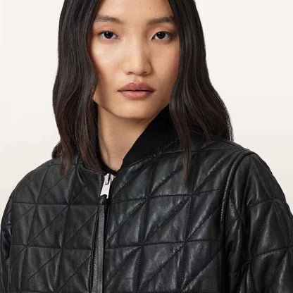 Winter Quilted Jacket In Black Leather