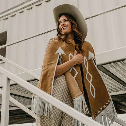 Women Western Brown Suede Cape