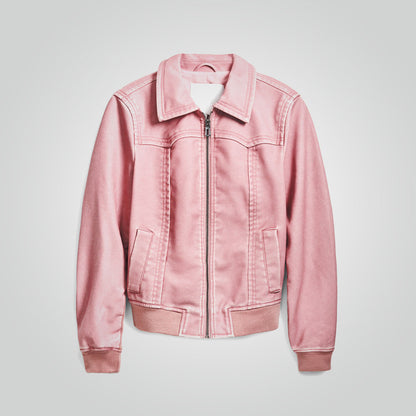 Women Biker Style Pink Leather Jacket
