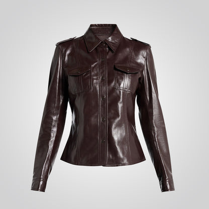 Brown leather jacket on a light gray background