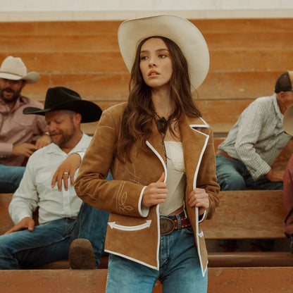 Women Cowboy Suede Jacket in Brown Leather
