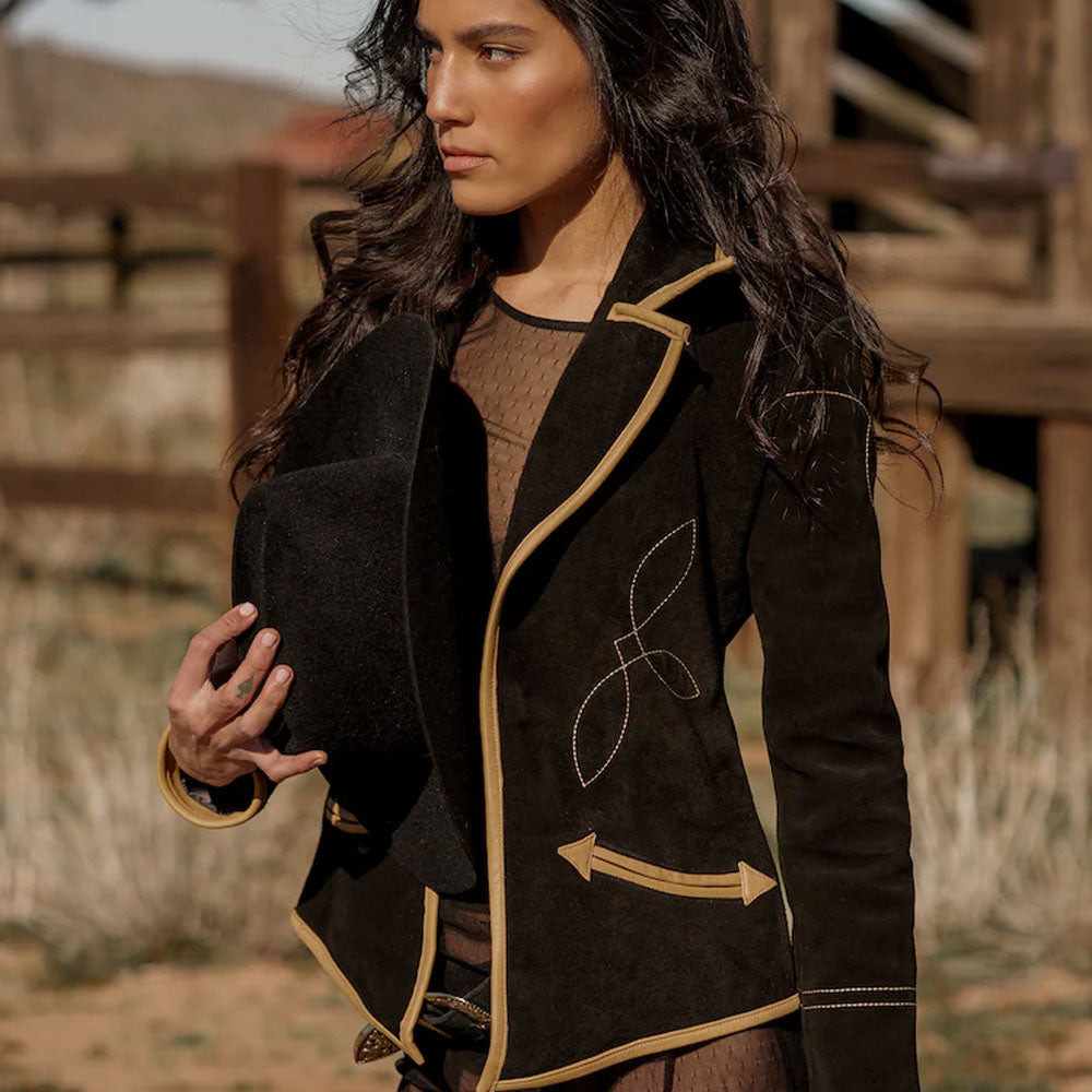 Women Cowboy Suede Jacket in black Leather