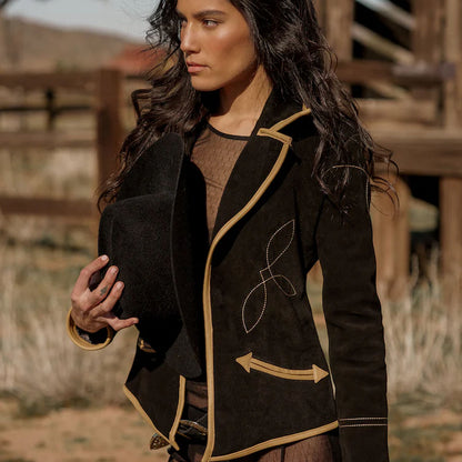 Women Cowboy Suede Jacket in black Leather