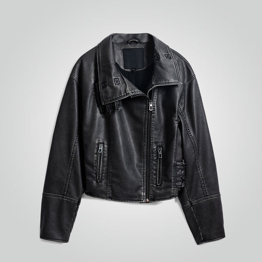 Women's Distressed Black Biker Jacket